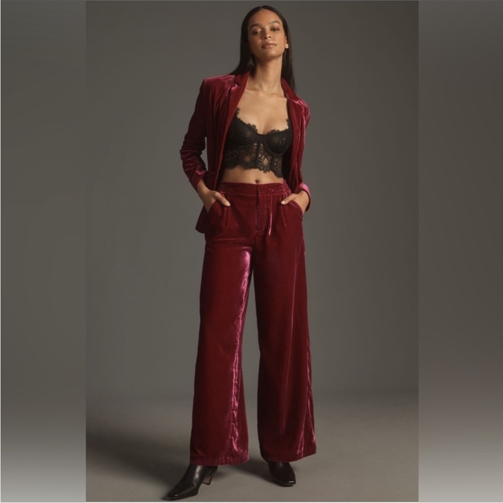 Anthropologie NWT size Large wide leg purple pink velvet pants